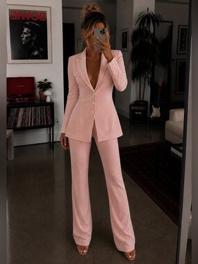 Alexander Wang Peak Lapel Shirt Jacket & Stacked Pants Set in Pink Womens 2 New